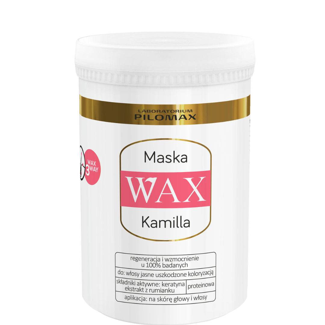 Maska wygładzająca i nawilżająca do włosów farbowanych jasnych WAX KAMILLA 480ml
