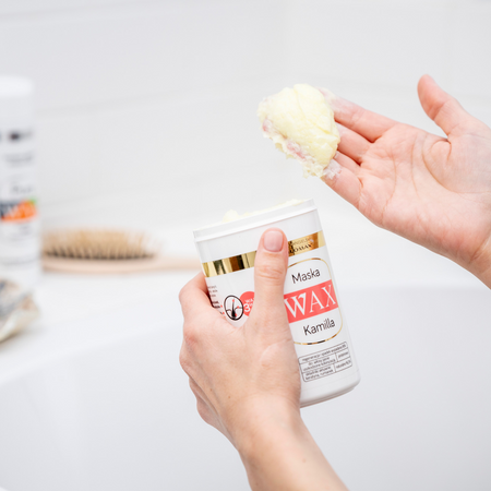 Maska wygładzająca i nawilżająca do włosów farbowanych jasnych WAX KAMILLA 480ml